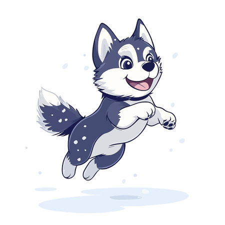 Cartoon of Husky Puppy Leaping Joyfully on White Backgroundのイラスト素材
