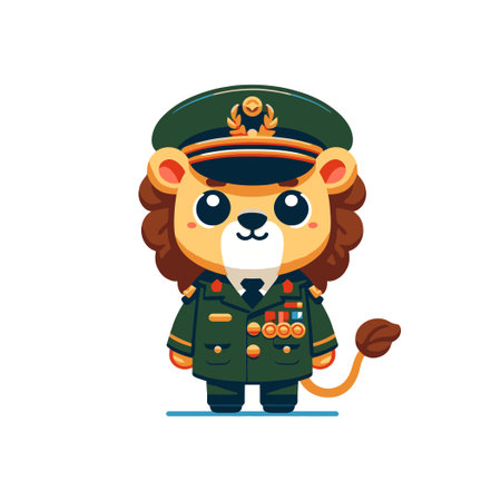 Cartoon Lion in Military Uniform with Medals on a White Backgroundのイラスト素材