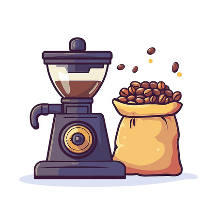 Coffee Grinder With Full Bean Sack Illustration On White Background Graphic Designのイラスト素材