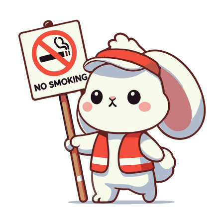 Cartoon Rabbit Holding No Smoking Sign Illustration on White Backgroundのイラスト素材