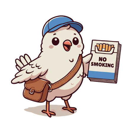 Cartoon Bird Character With No Smoking Sign Vector Illustration On White Backgroundのイラスト素材