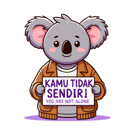Koala cartoon holding a sign you're not alone in flat design illustrationのイラスト素材