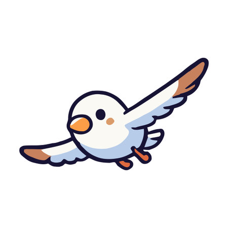 Cartoon mascot of a cute bird flying in a white backgroundのイラスト素材