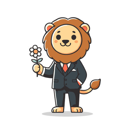 cartoon lion character carrying flowers as a form of mourning memorialのイラスト素材