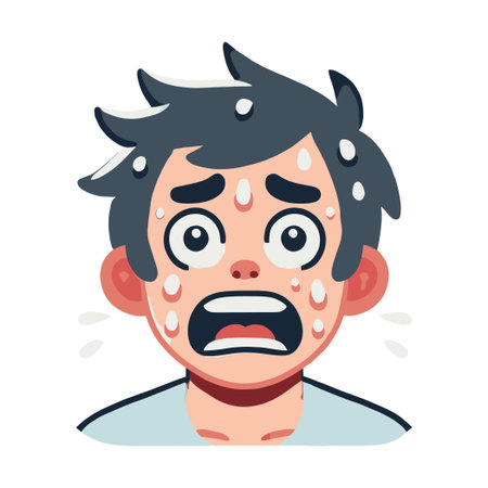 Anxious Man Sweating Profusely With Wide Eyes Open Mouth In Cartoon Style Designのイラスト素材