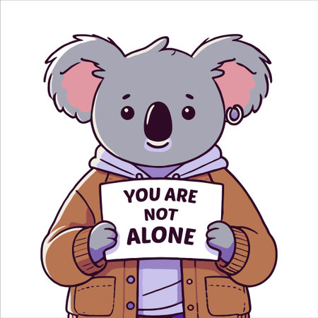 Cartoon Koala Holding You Are Not Alone Sign in A White Backgroundのイラスト素材