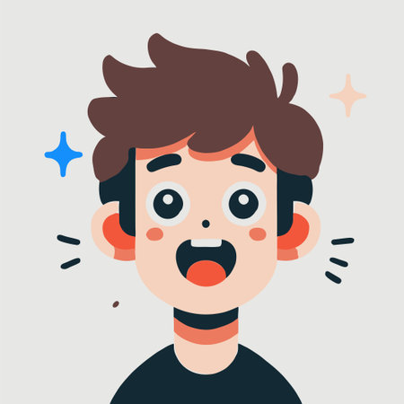 Cartoon Style Headshot Portrait Of Happy Boy With Brown Hair in White Backgroundのイラスト素材