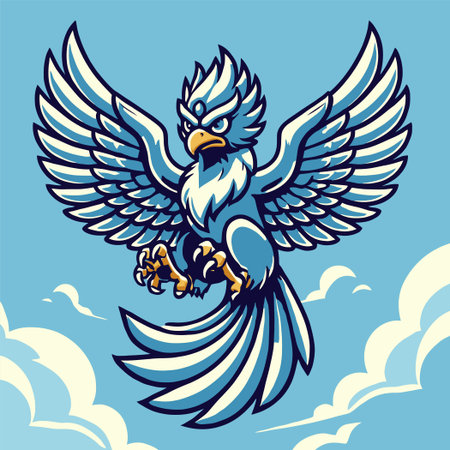 Majestic Garuda Bird Flying in Cloudy Sky Cartoon Illustrationのイラスト素材