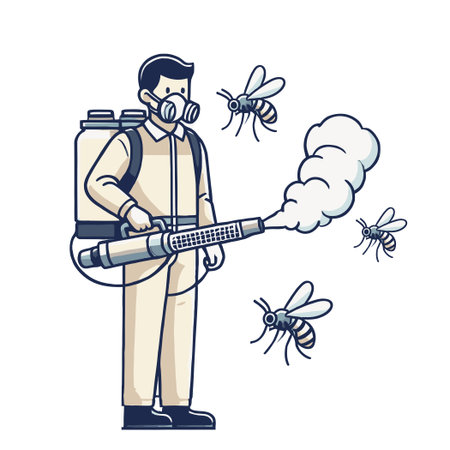 Beekeeper in Protective Suit Fogging Pest Infestation with Spray on White Backgroundのイラスト素材