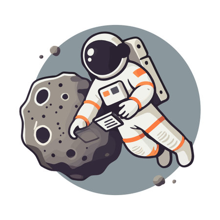 Astronaut Floating Near Asteroid in Space with White Suitのイラスト素材