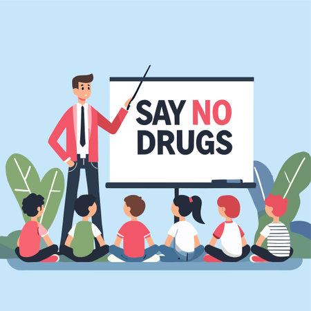 Anti Drug Message With Teacher And Students In Classroom Promoting Prevention And Awarenessのイラスト素材