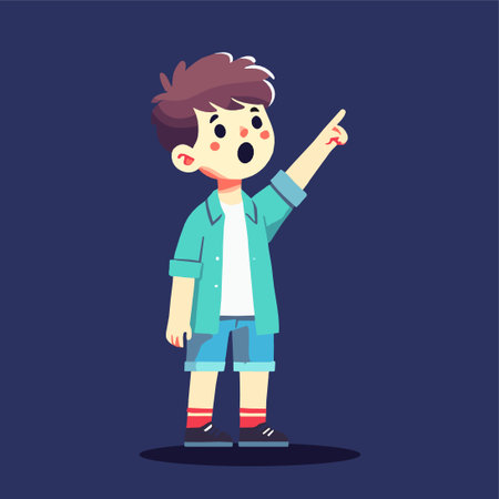 Excited Boy Pointing Upward Cartoon Illustrationのイラスト素材