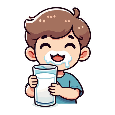 Cute Boy Drinking Milk from Glass Cartoon Vector Illustrationのイラスト素材