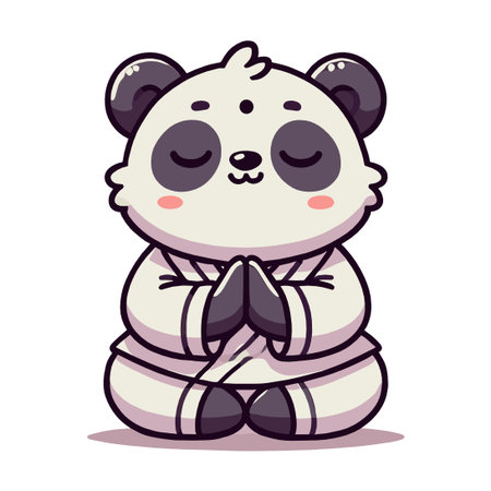 Cartoon Panda Meditating in Zen Style on a White Background Illustrationのイラスト素材