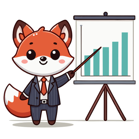 Fox Presenting Business Growth Chart Illustration on White Backgroundのイラスト素材