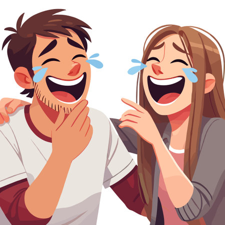 Overjoyed Couple Laughing With Tears on White Backgroundのイラスト素材