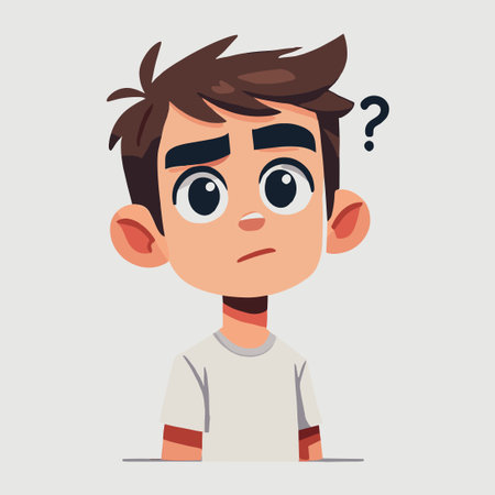 Confused Young Boy Cartoon Character Portrait with Question Markのイラスト素材
