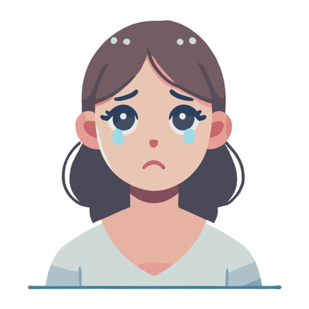 Cartoon of a sad young female character crying with tears in a white backgroundのイラスト素材
