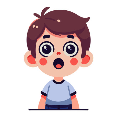 Cartoon character of a surprised boy with an open mouth and big eyes in a white backgroundのイラスト素材