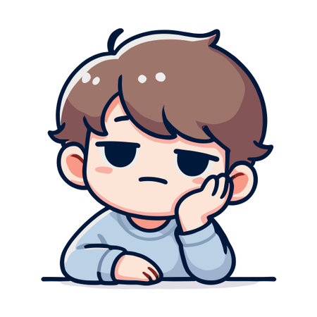 Boy character with a bored expression in a flat illustrationのイラスト素材