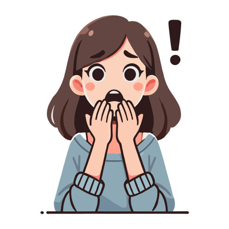 Cartoon Illustration of Shocked Woman Expression with Hands Covering Faceのイラスト素材