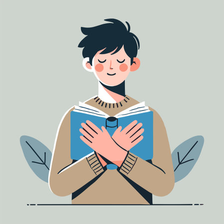 cartoon character of a man hugging an open bookのイラスト素材