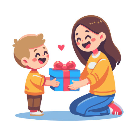 Happy Child Giving Mother a Gift Illustrationのイラスト素材