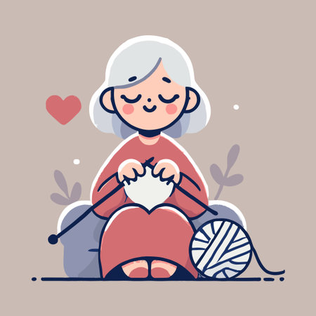 Illustration of a grandmother knitting white yarnのイラスト素材