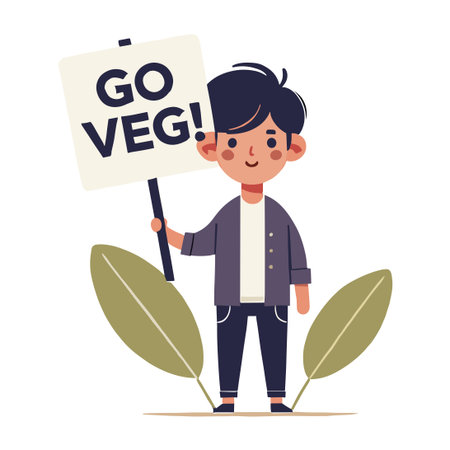 Flat Illustration of Person Holding a Go Veg Signのイラスト素材