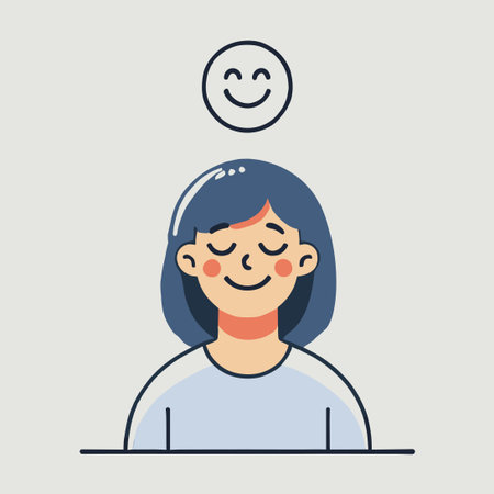 Flat Illustration of Woman with Good Mood Smiling and Closed Eyesのイラスト素材