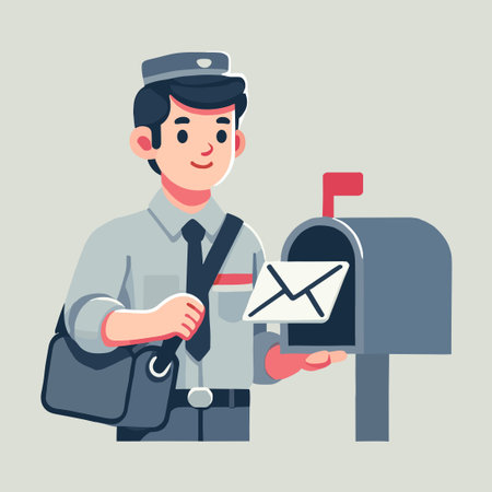 Flat Illustration of Mailman Putting Envelope in Mailboxのイラスト素材