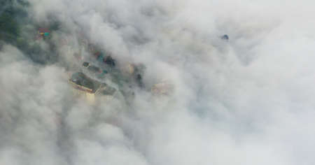 Aerial view of panorama landscape at the hill town in Sapa city, Lao Cai Province, Vietnam in Asia...