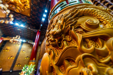 Ho Chi Minh, Vietnam - Dec 26 2020 : Interior of Thousand Buddha Temple or Chua Van Phat pagoda in District 5, Ho Chi Minh City, Vietnamのeditorial素材