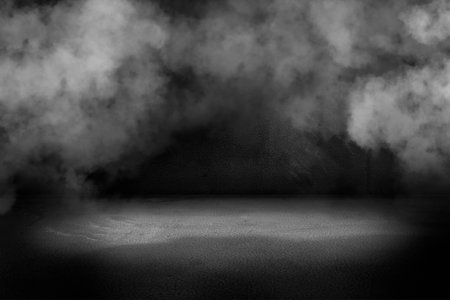 Texture dark concentrate floor with mist or fog. Black, dark and gray abstract cement wall and studio room , interior texture for display productsの写真素材