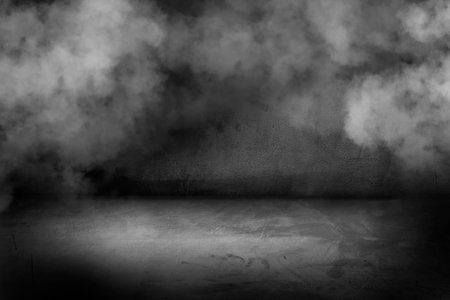 Texture dark concentrate floor with mist or fog. Black, dark and gray abstract cement wall and studio room , interior texture for display productsの写真素材