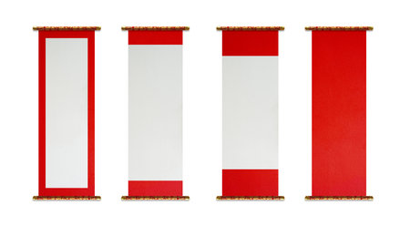 Group of papers for Vietnamese calligraphy. Deep blood red. Paper texture. Blotched surface. Stained look. Paint brush stroke effect for New Year, Tet festival, Partyの写真素材