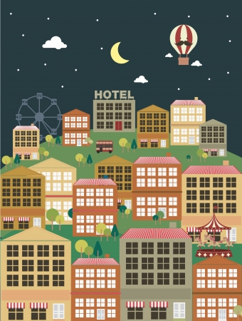 town city night illustration vectorのイラスト素材