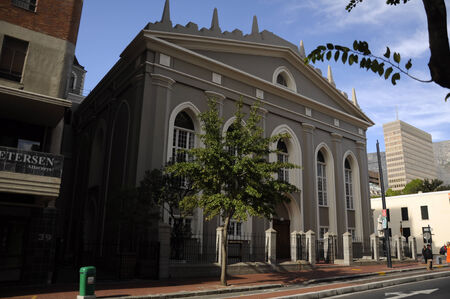 Groote Kerk  translation  Great Church  in the main street of Cape Town, South Africa, instead of damaging history, developers built the adjacent building around it のeditorial素材