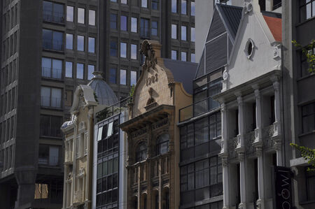 old and new building facades side by side in Adderly street, the main street of Cape Townのeditorial素材