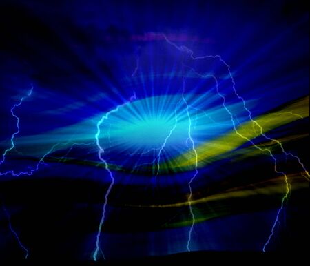 abstract background blue with ray sunlight and lightningの写真素材