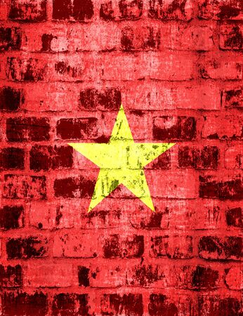 Vietnam flag on a brick wall の写真素材