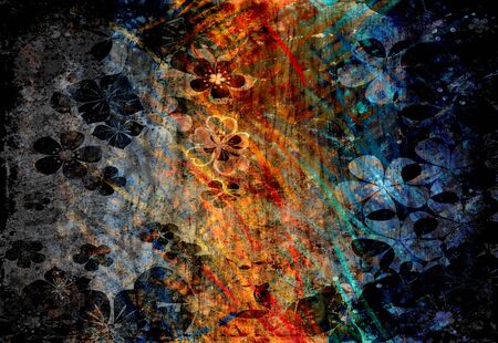 Vintage Colorful Flower Wood Art Texture Backgroundの写真素材