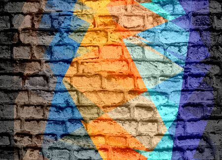 colored geometric cubism mosaic grunge brick wallの写真素材