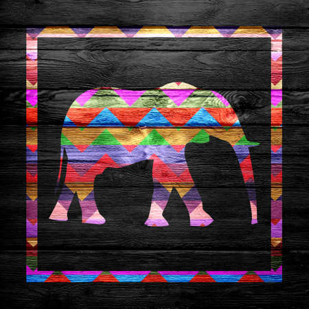 Chevron Elephant Pattern on Woodの写真素材