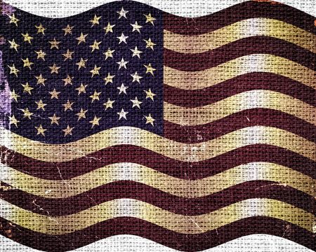 Vintage American Flag Burlap Linen Rusticの写真素材