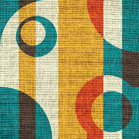 Retro Colorful Mosaic Burlap Linen Rustic Jute Backgroundの写真素材