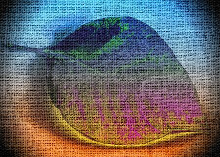 Art Painted Leaf  on Burlap Linen Rustic Jute Backgroundの写真素材
