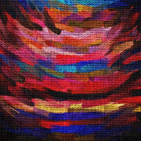 Paint Color Splatter Brush Stroke Burlap Jute Fabric Texture Backgroundの写真素材