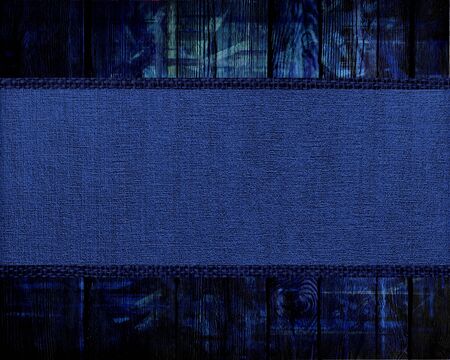 Blue Banner Canvas Textured with Paint Brush Stroke Wood Backgroundの写真素材