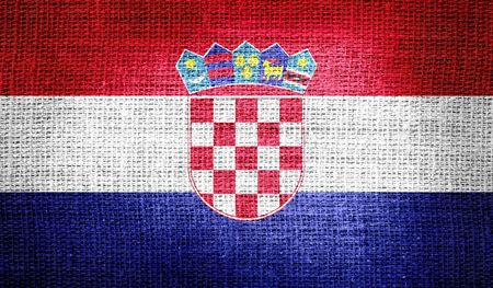 Croatia flag on burlap fabricの写真素材
